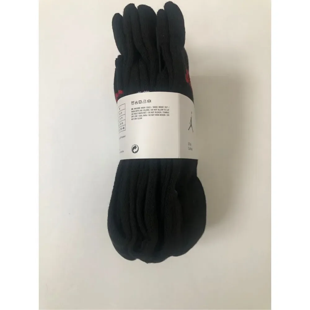 Jordan Boys Crew Socks 6 pack size Youth 5Y-7Y, Men’s 6-8, women’s 6-10
